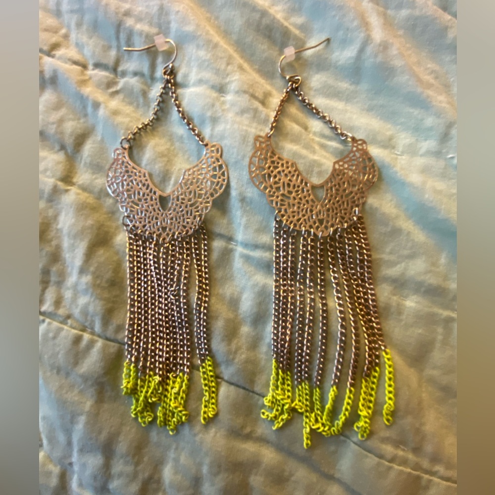 Gold & Neon Fringe Chain Earrings Urban Outfitters